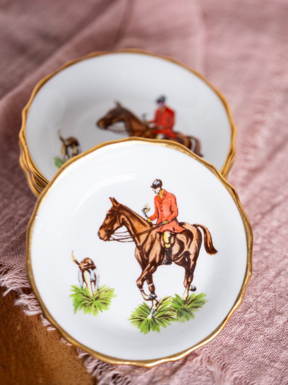 Royal Tuscan Tally Ho Mini Plates Set | Equestrian Trinket Dishes | Fox Hunt Rin - Picture 2 of 11